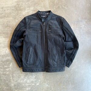 Geniune leather Wilson’s Leather Black Rivet Men's Zip-Front racing Jacket